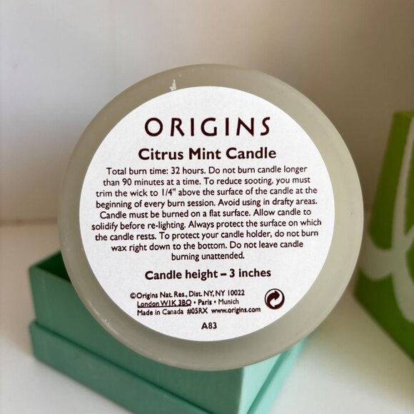 Origins Citrus Mint Candle 3" Diameter With Box 32-Hour Burn Time New - Picture 3 of 5
